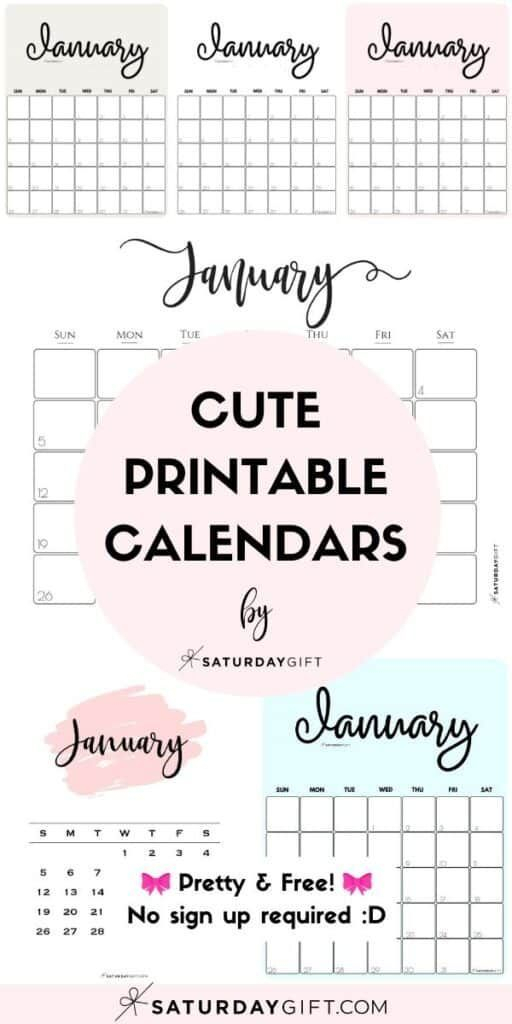 Cute (&amp; Free!) Printable January 2021 Calendar