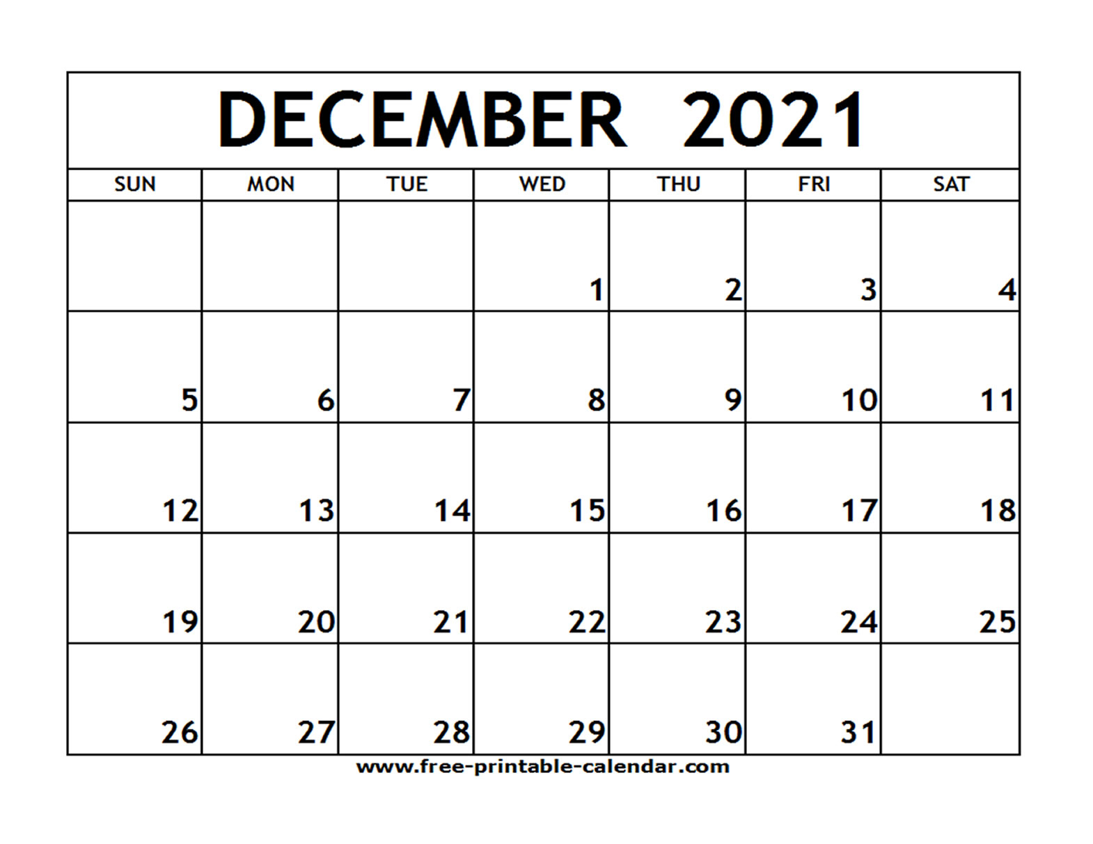 Dec 2021 Printable Calendar | Free Printable Calendar