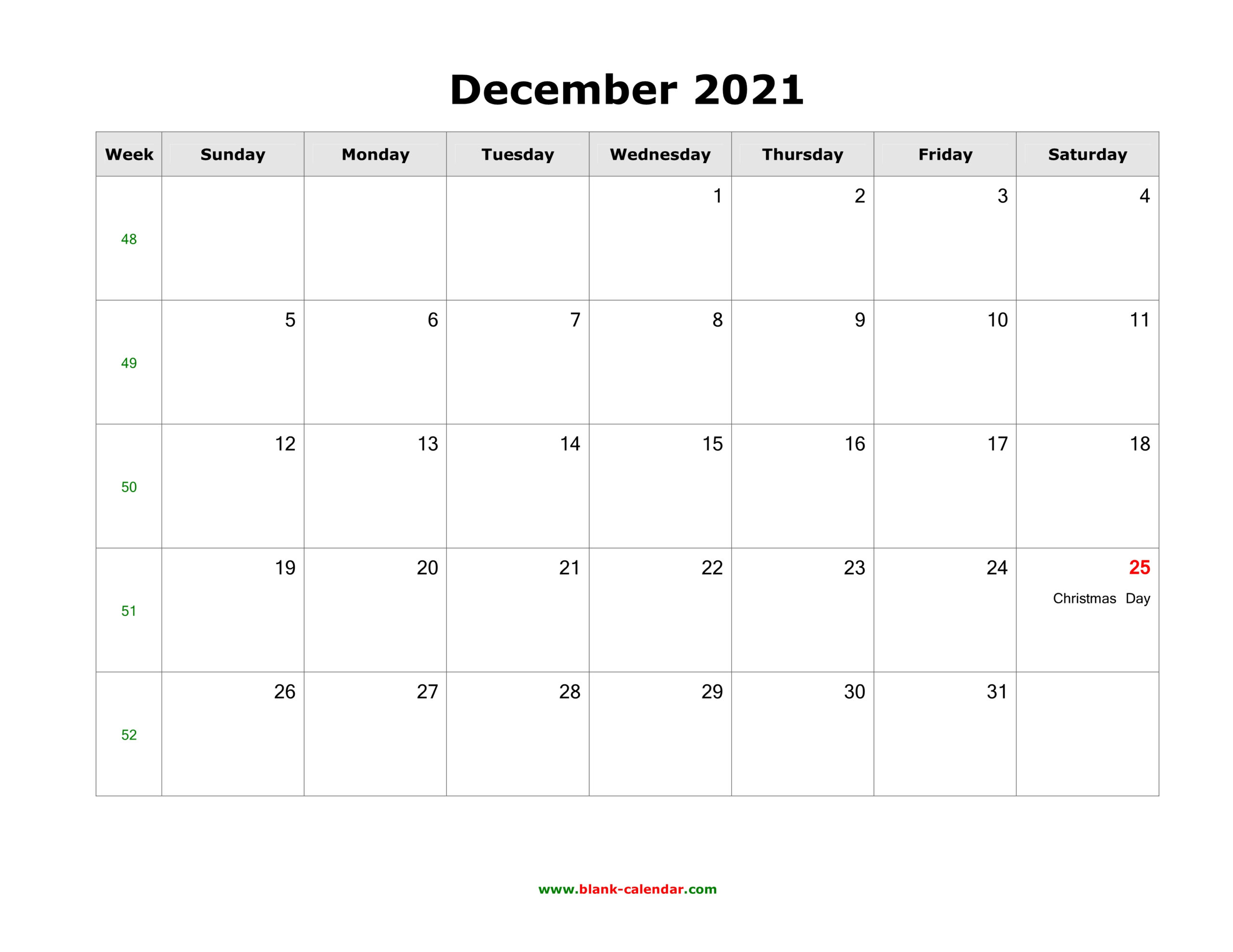 December 2021 Blank Calendar | Free Download Calendar