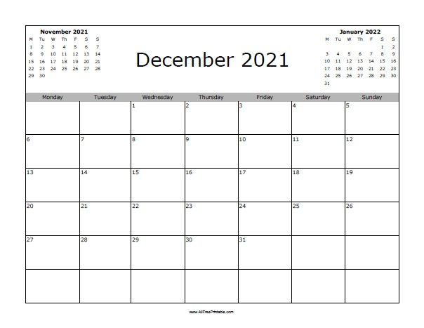December 2021 Calendar | Allfreeprintable