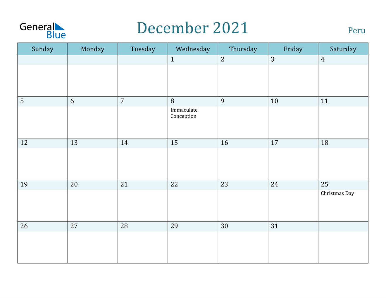 December 2021 Calendar - Peru