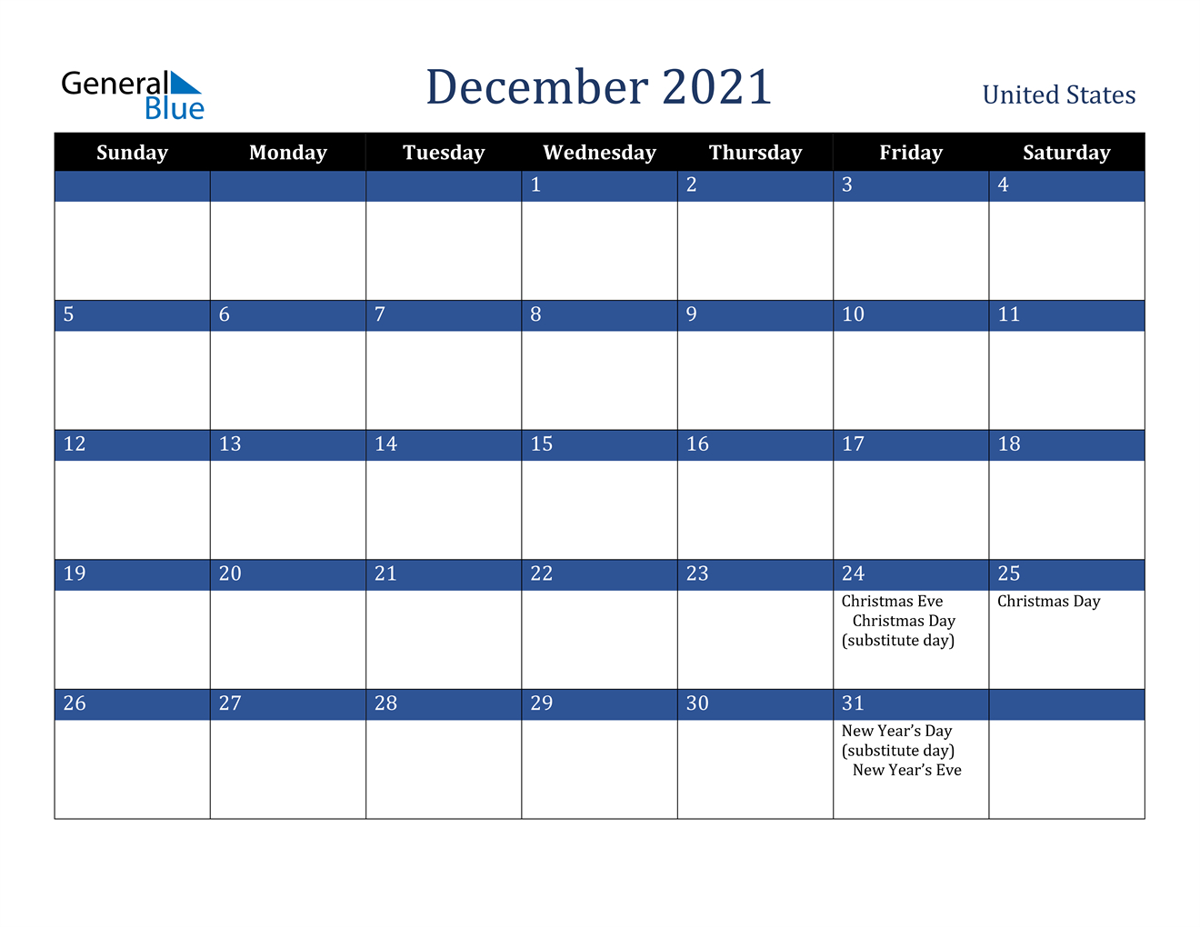 December 2021 Calendar - United States
