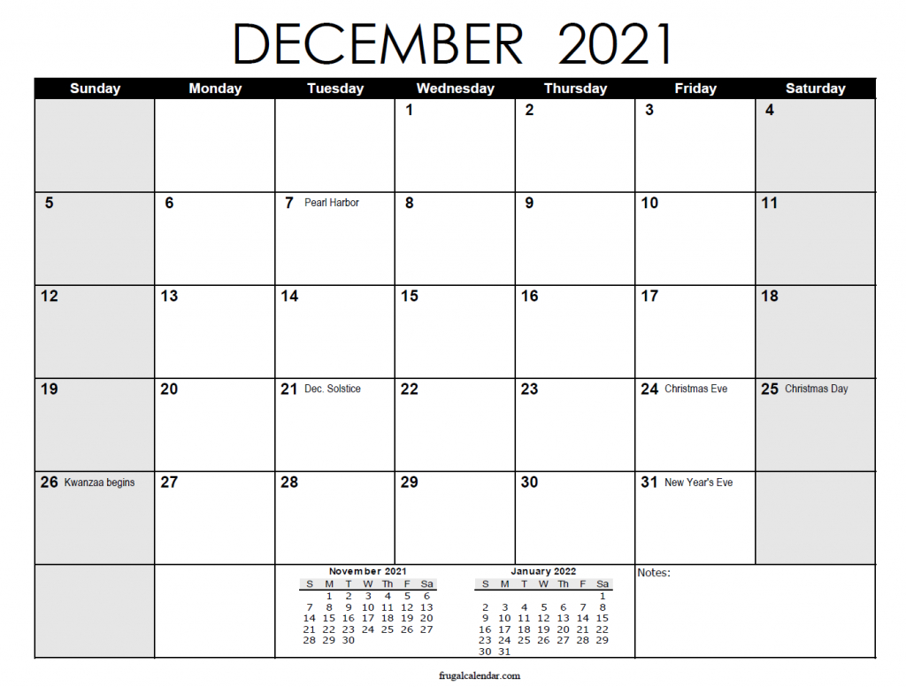 Print December Calendar 2021