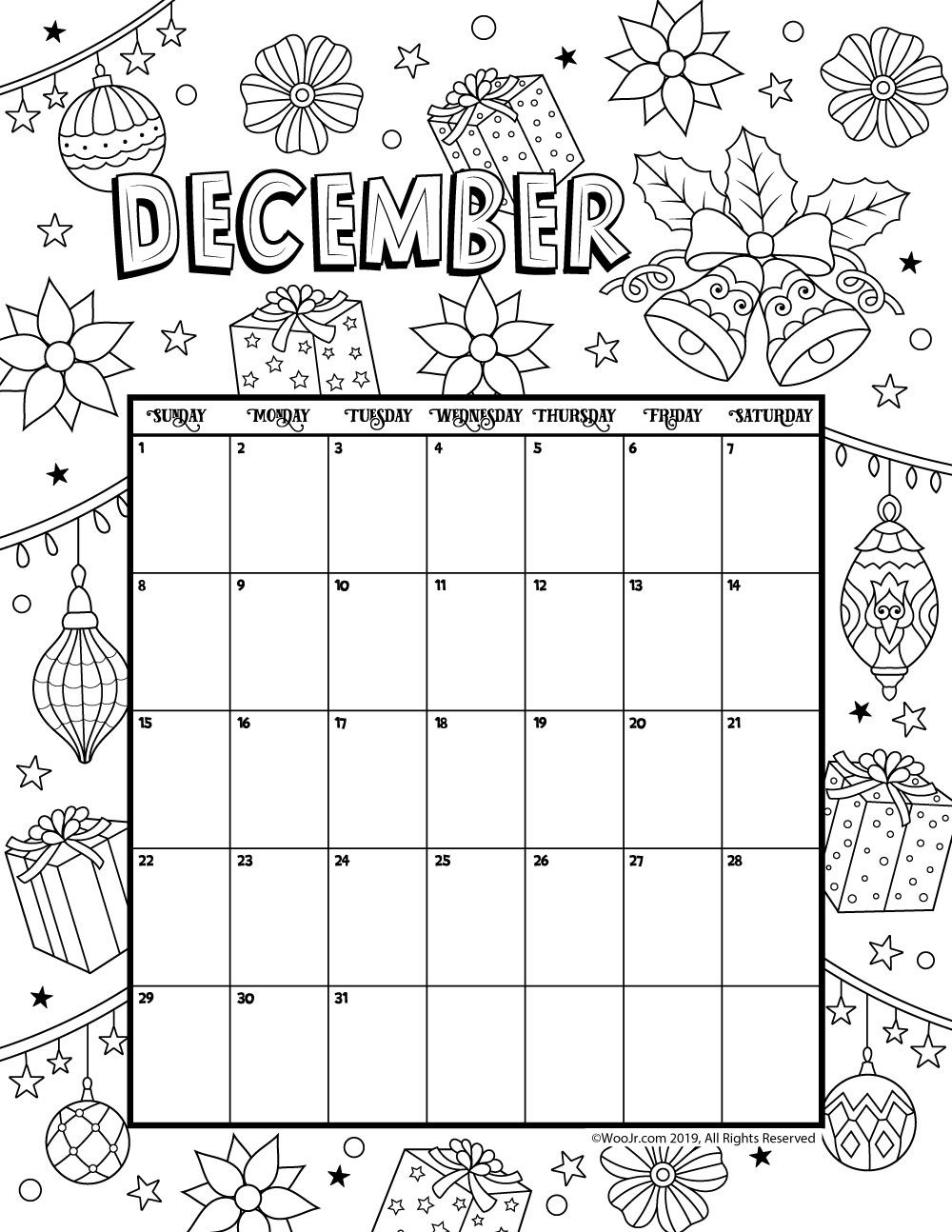 December Calendar 2021 Coloring Pages - Calendar For 2021
