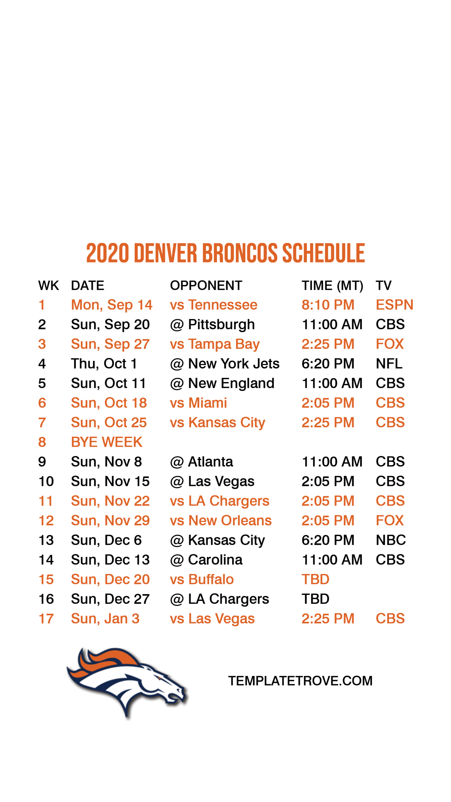 Denver Broncos 2021 Printable Schedule - Printableschedule