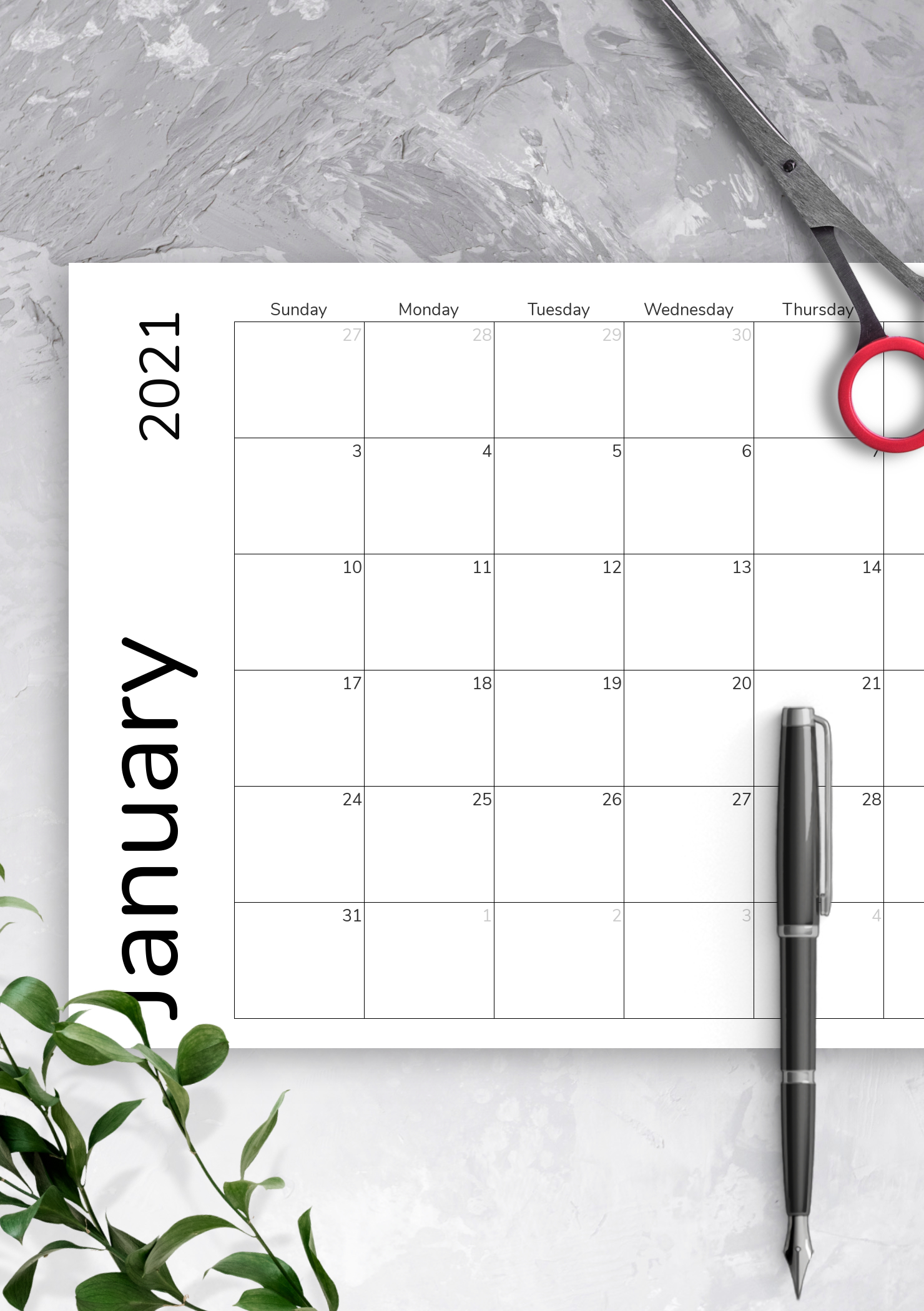 Download Printable Simple Monthly Calendar Grid Pdf