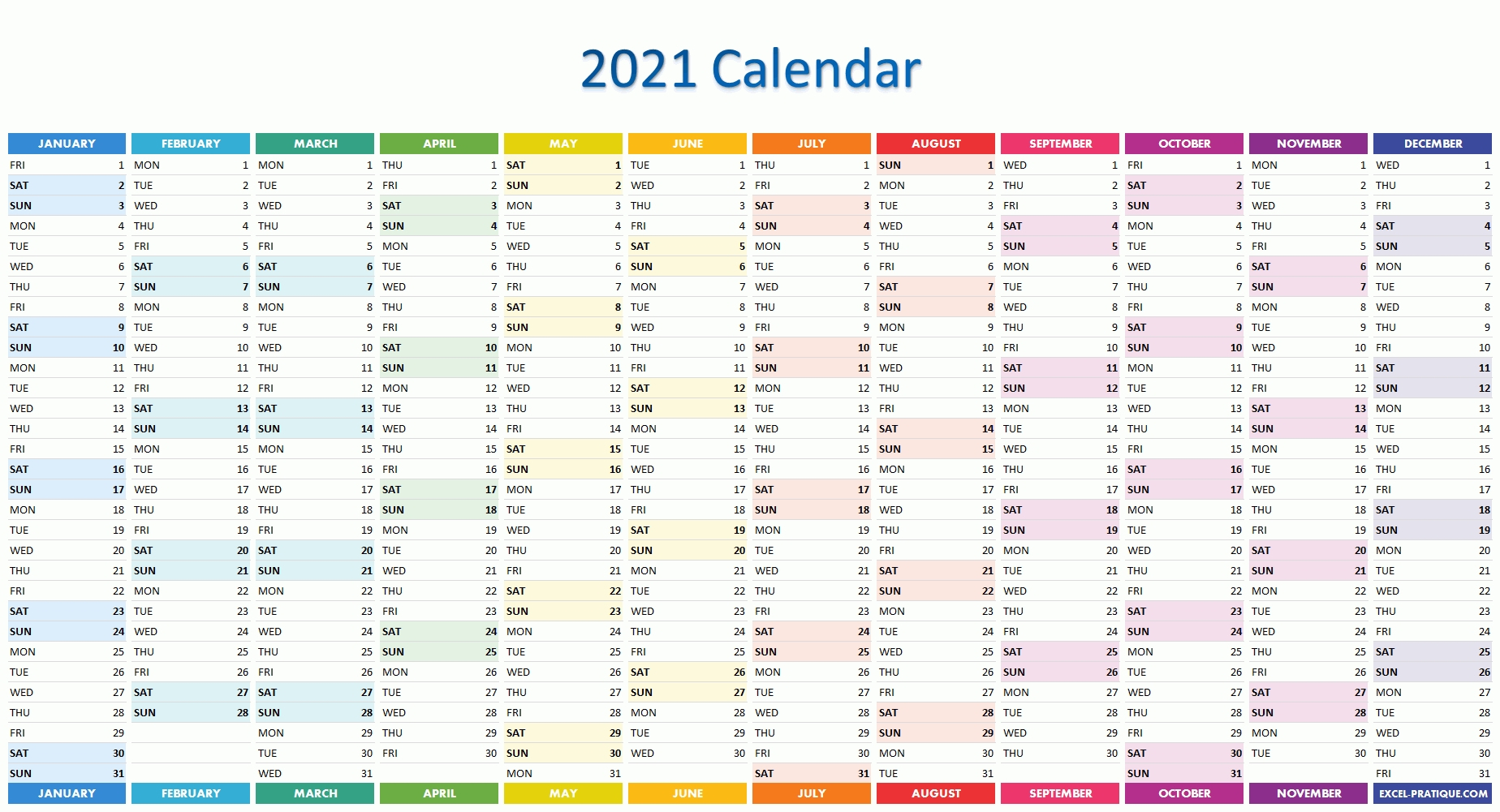 Excel Calendar 2021 - Example Calendar Printable