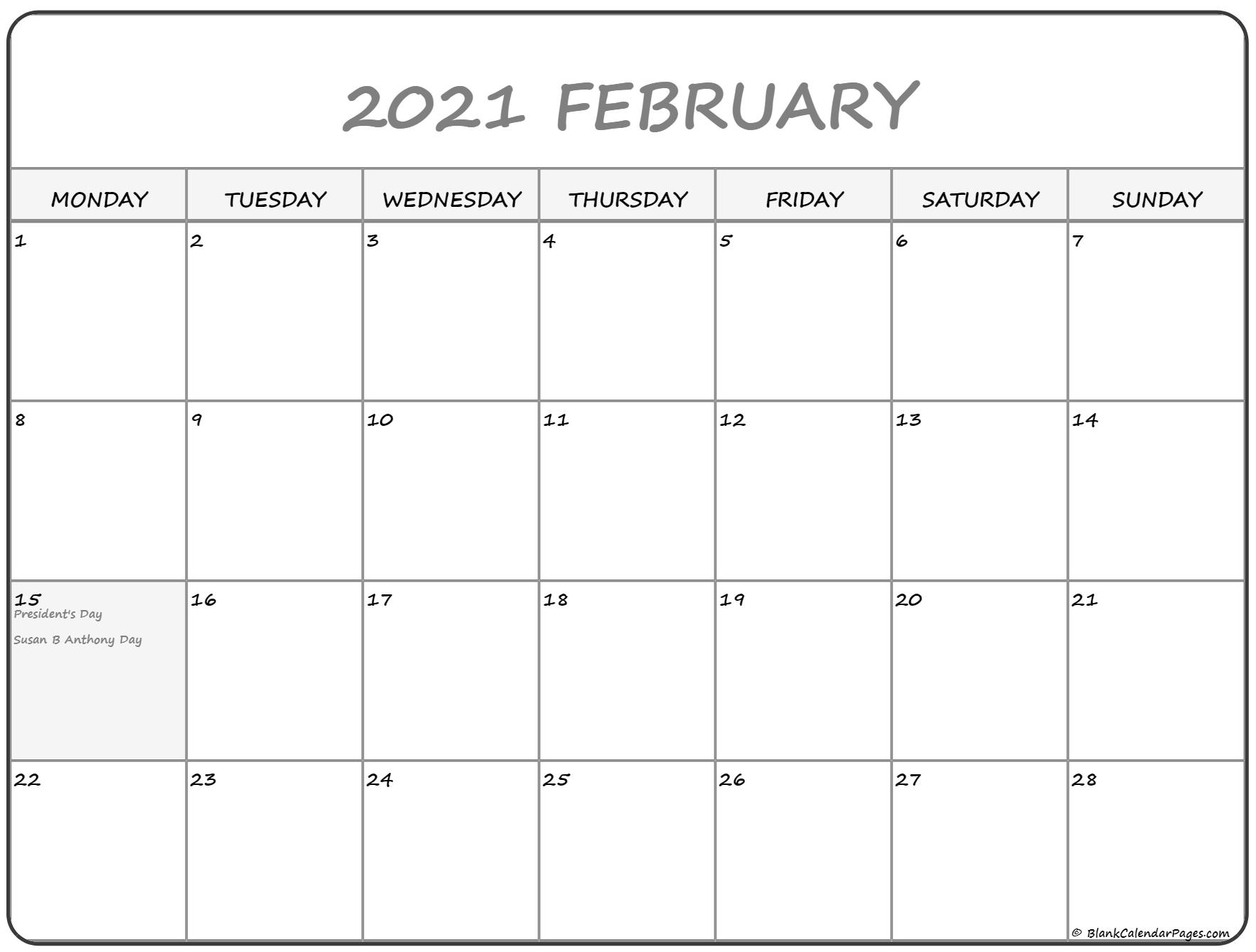 February 2021 Monday Calendar | Monday To Sunday