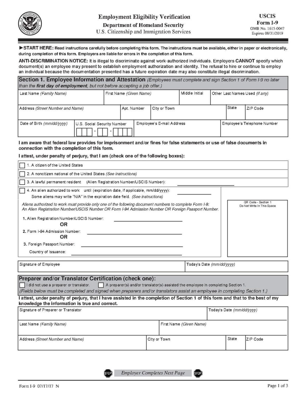 Form I-9 - Wikipedia | I9 Form 2021 Printable