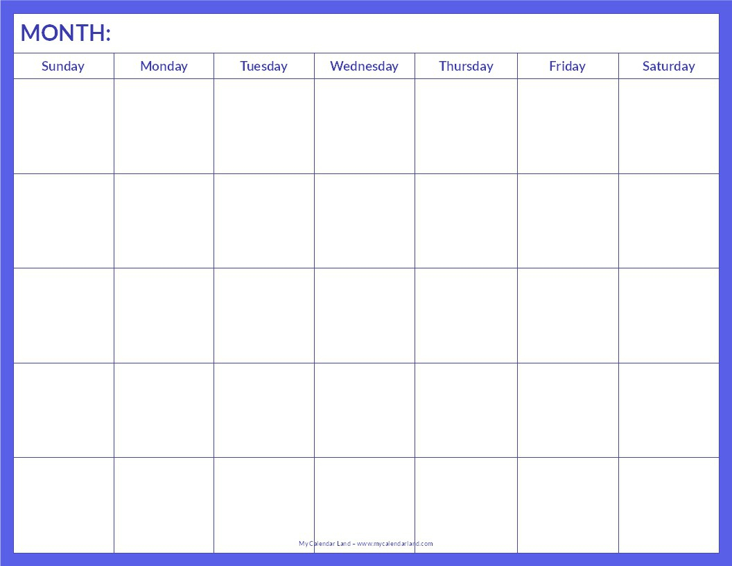 Fre Printable Blank Calander Monthly Pages | Example Calendar Printable