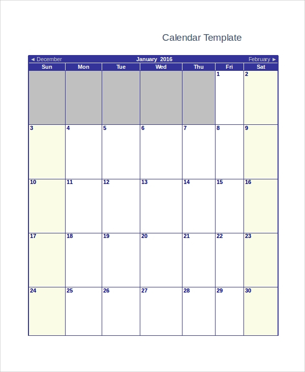 Free 13+ Sample Blank Monthly Calendar Templates In Pdf
