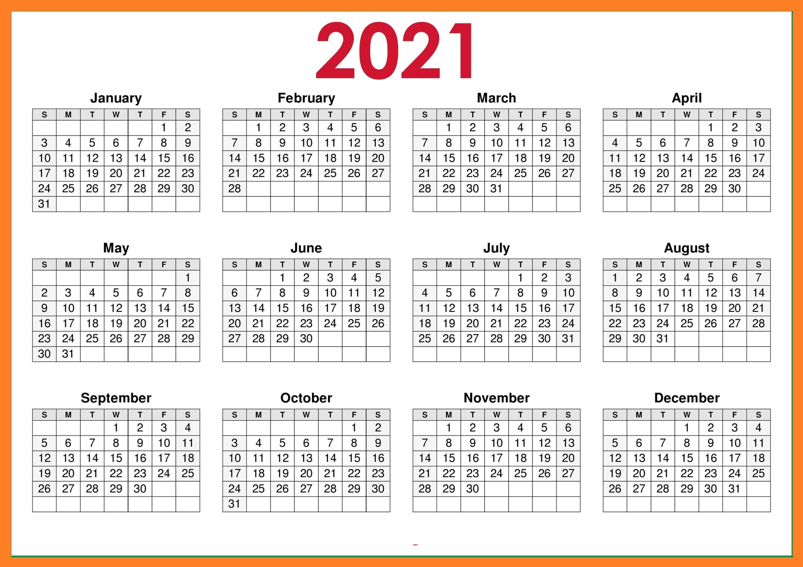 Free 2021 Yearly Calender Template : Calendar 2021