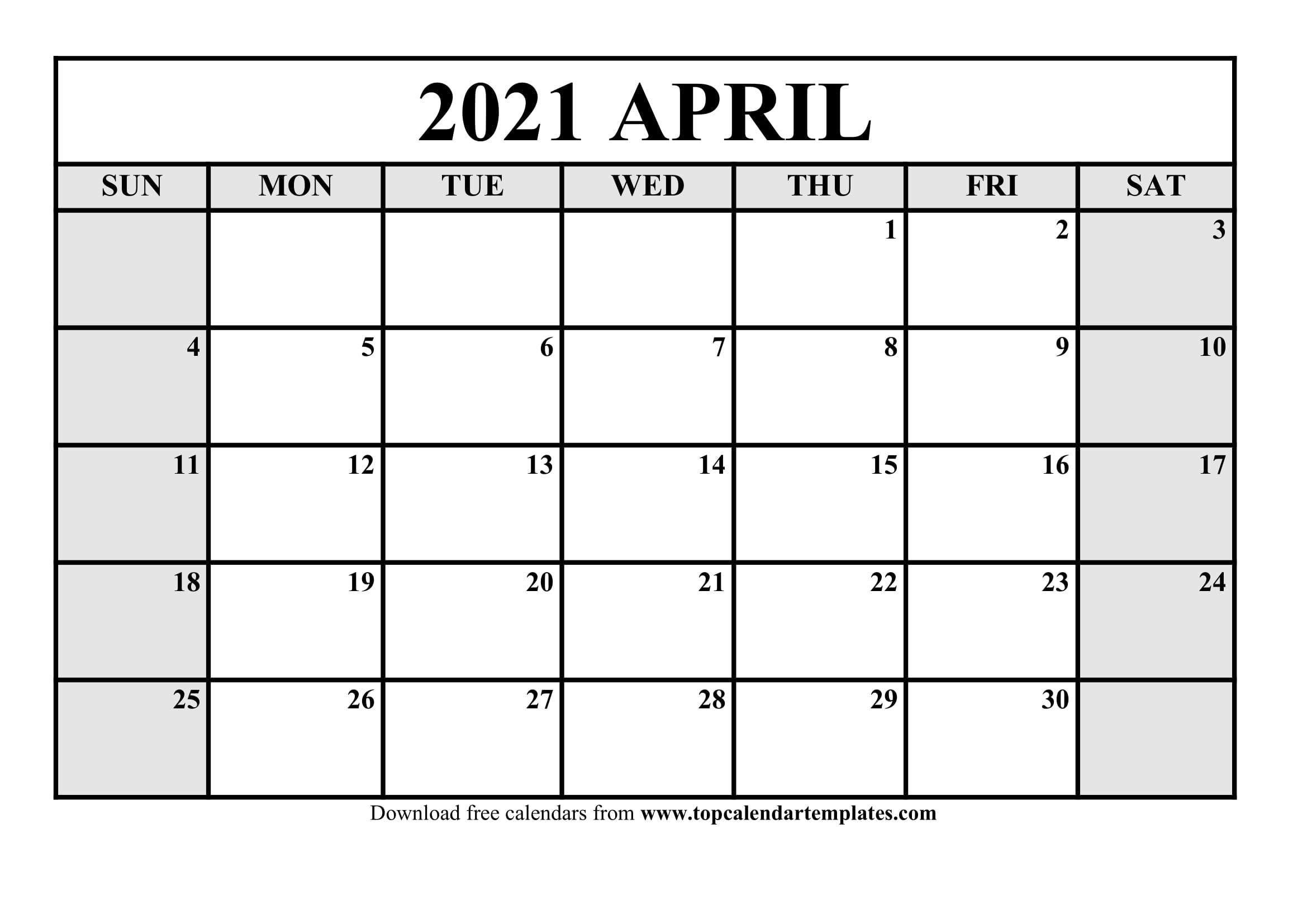 Free April 2021 Calendar Printable - Monthly Template