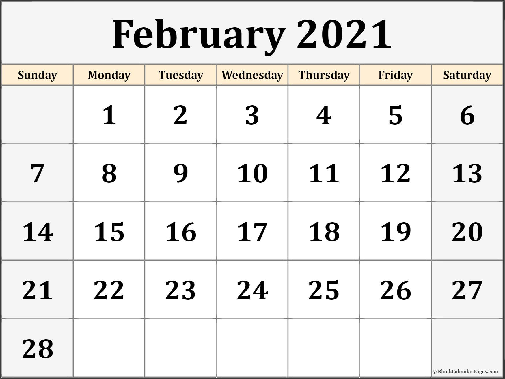 Free Large Printable Calendar 2021 Monthly