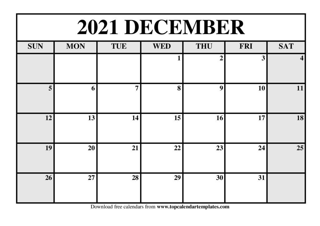 Free December 2021 Calendar Printable - Blank Templates