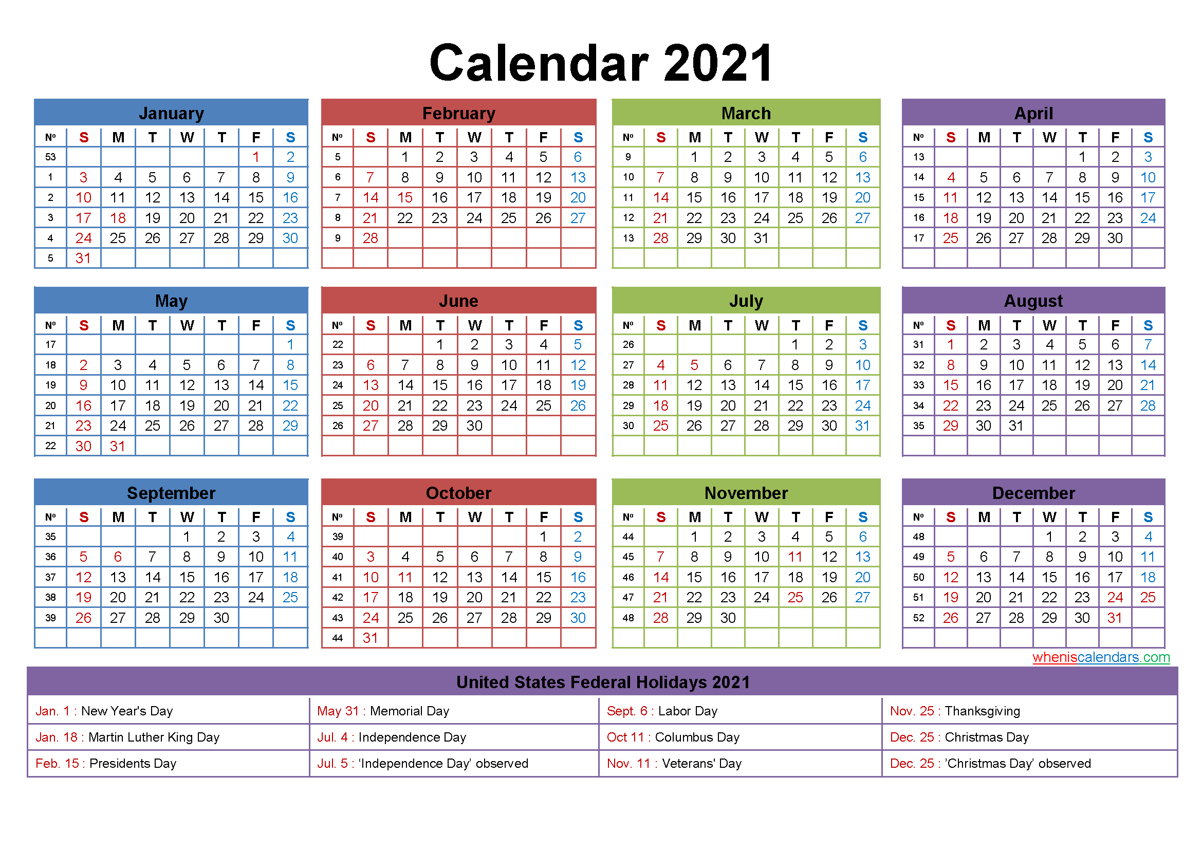Free Editable Calendar Template 2021 - Template No.ep21Y24