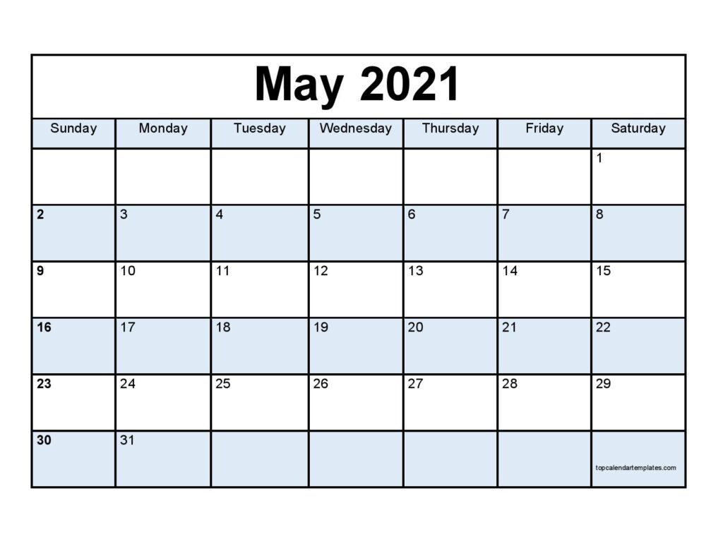 Free May 2021 Printable Calendar - Monthly Templates