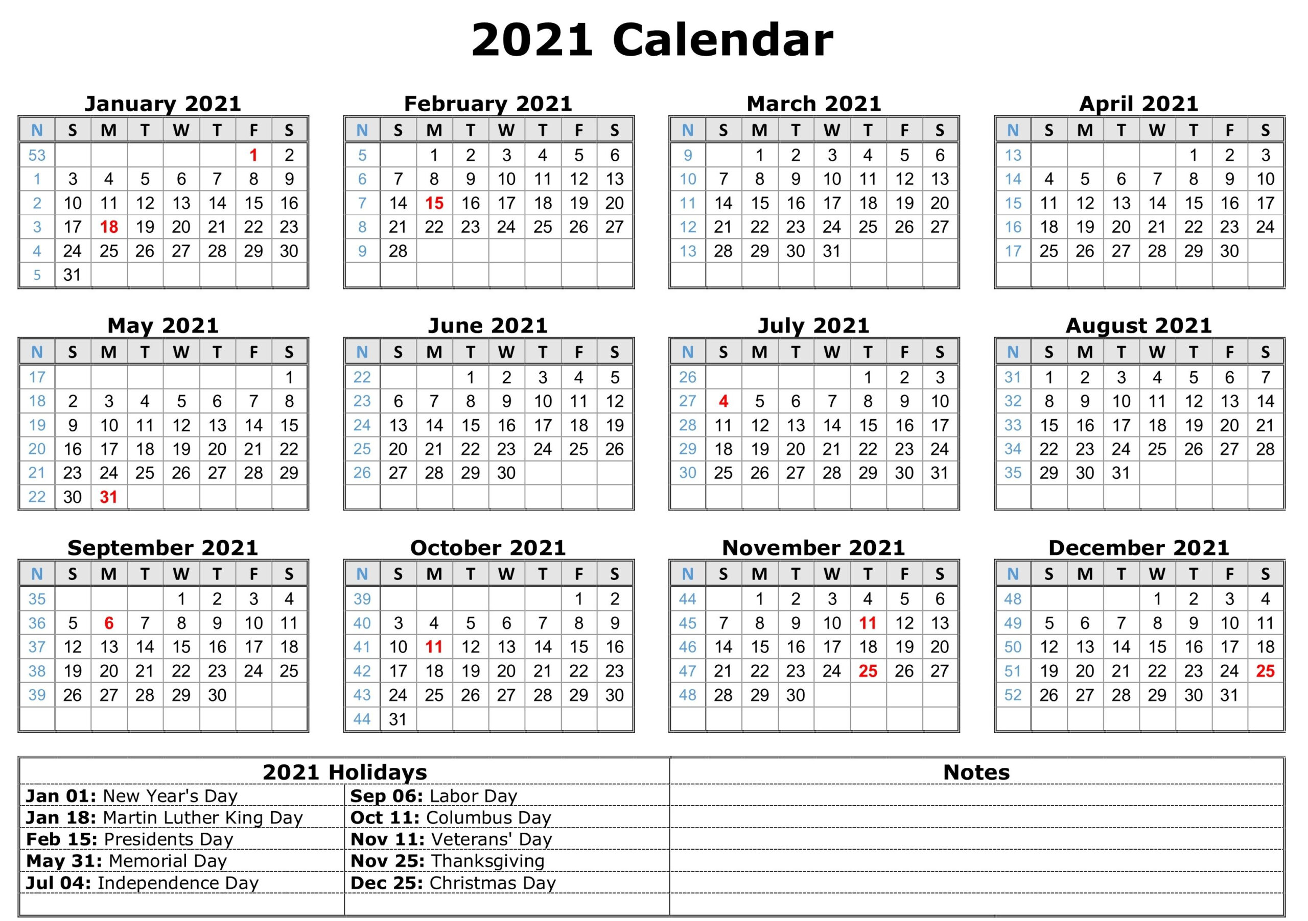 Free Printable Calendar Year 2021 | Calendar Printables