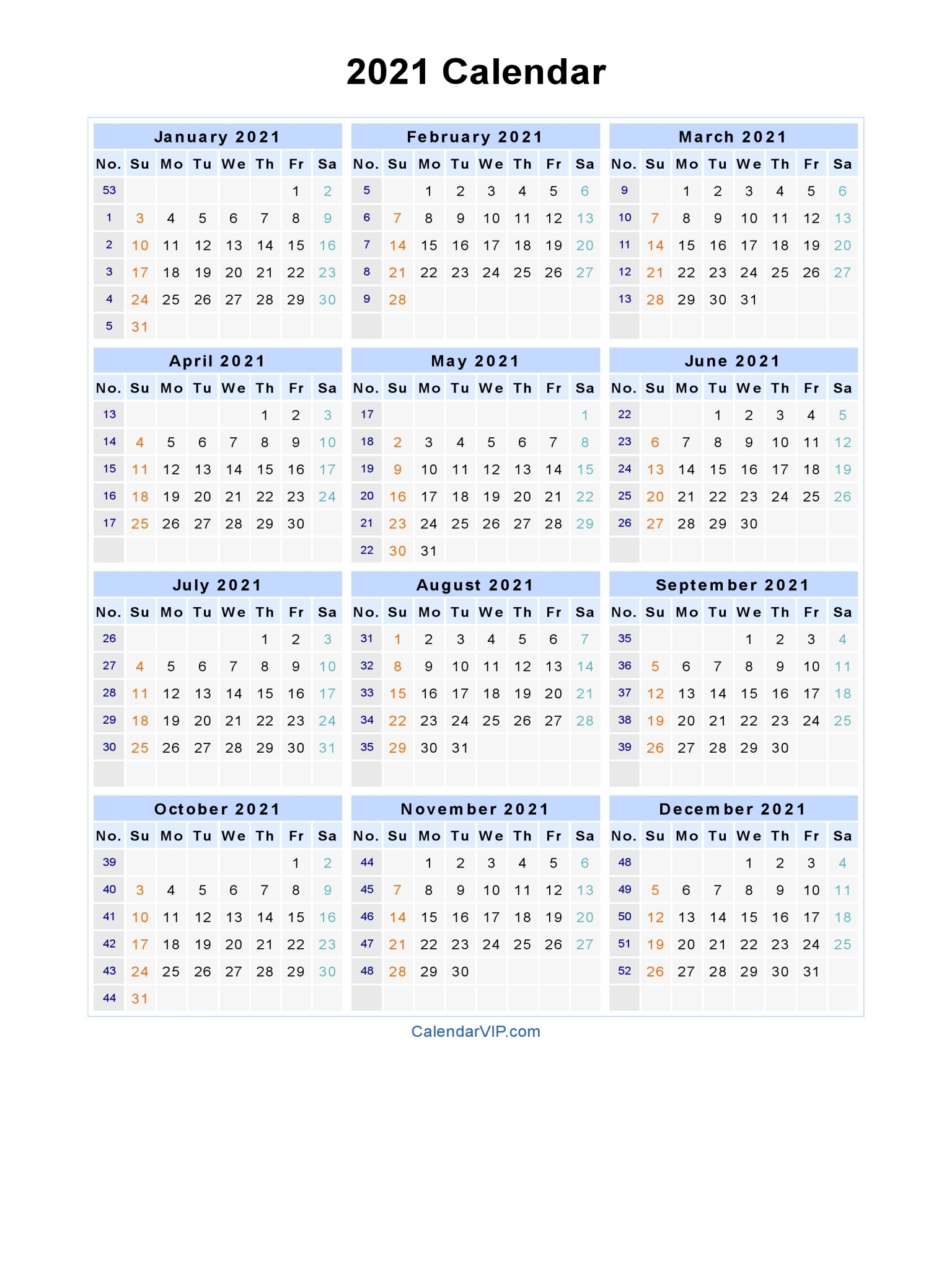 Free Printable Calendar Year 2021 | Ten Free Printable