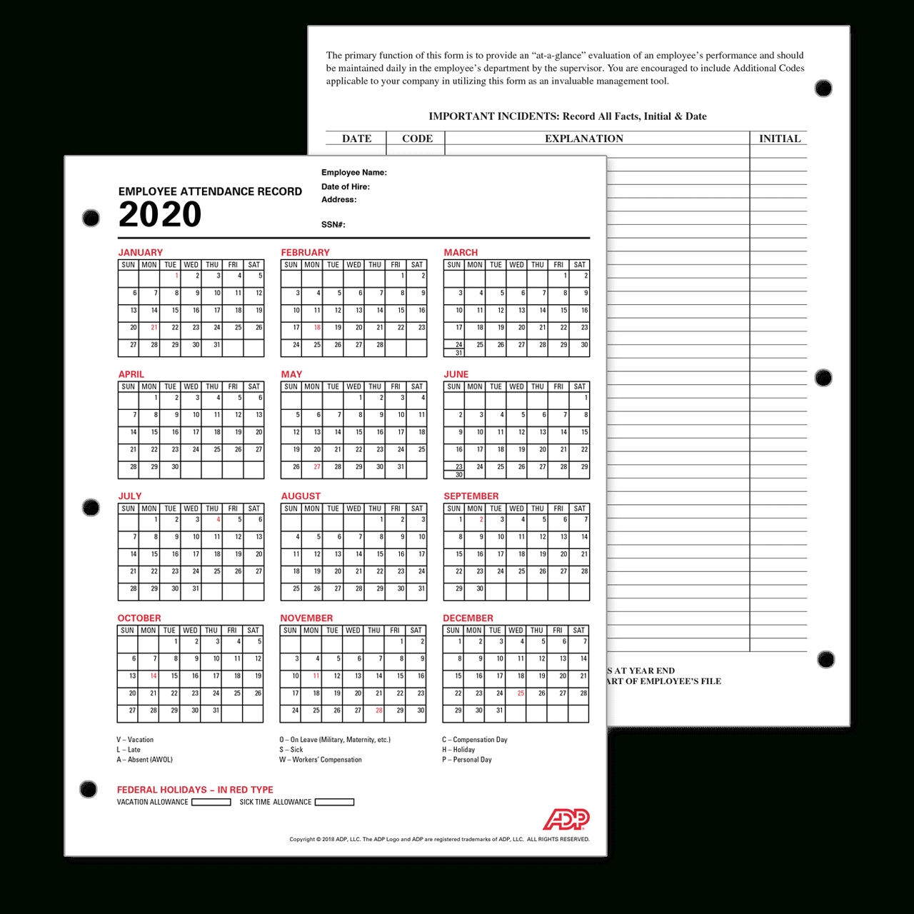 Free Printable Employee Attendance Forms 2021 | Calendar