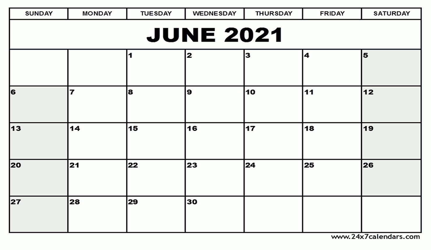Free Printable June 2021 Calendar : 24X7Calendars