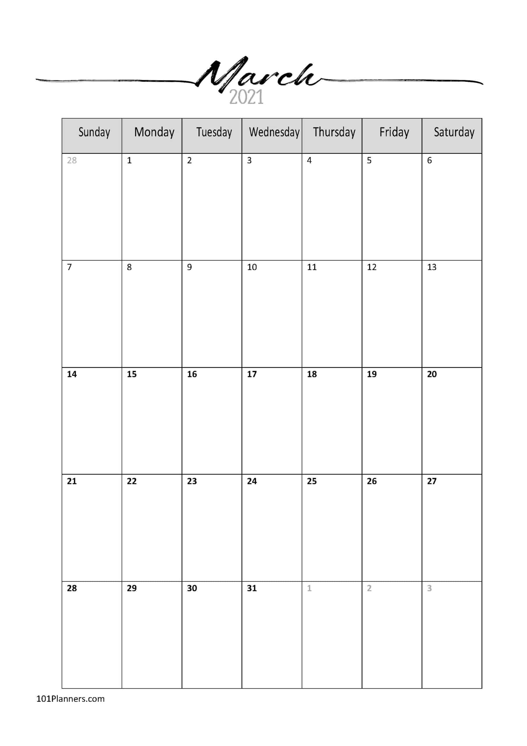 Free Printable March 2021 Calendar | Customize Online