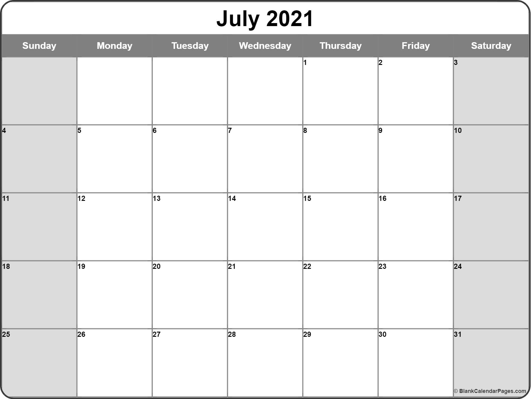 July 2021 Calendar | Free Printable Calendar Templates