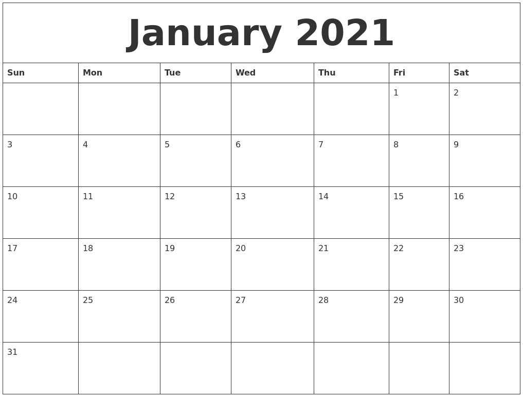 Large Calendar 2021 Printable | Calendar Printables Free Templates