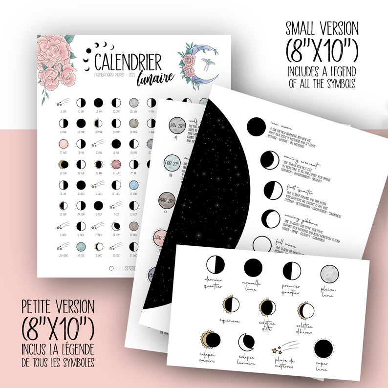 Lunar Calendar 2021 Moon Phases Poster Printable Witch | Etsy