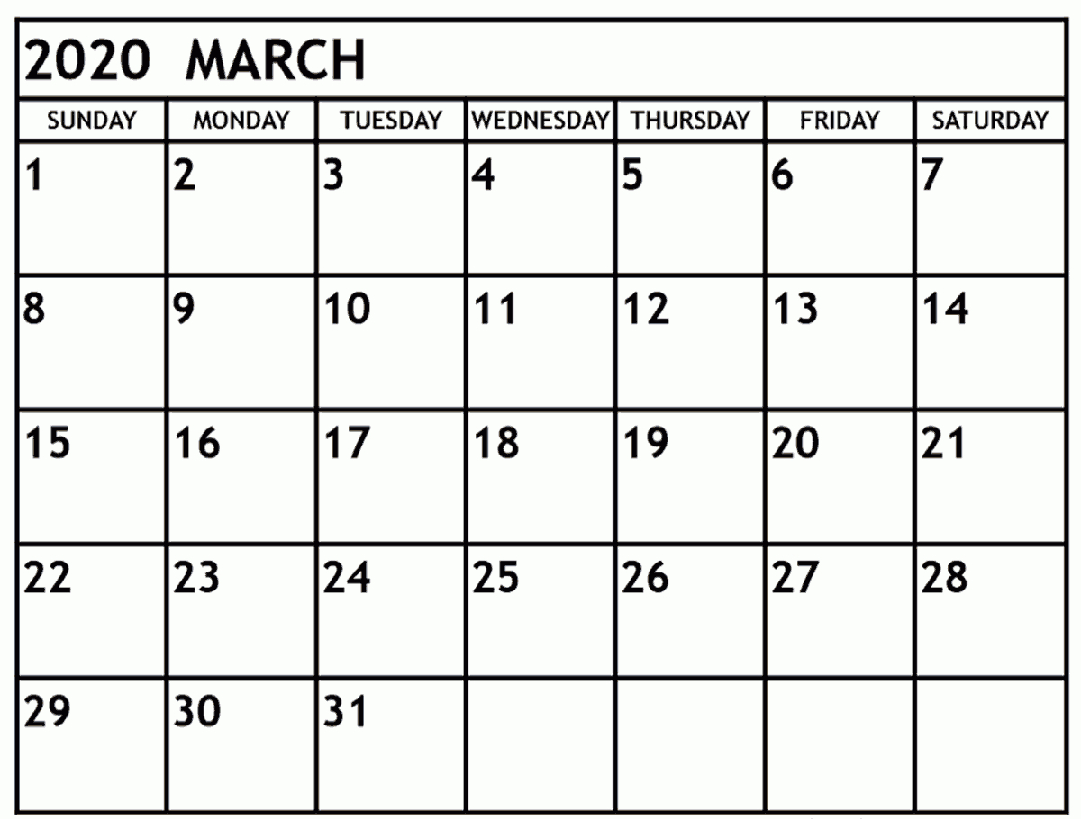 March 2020 Calendar Pdf, Word, Excel Template Free