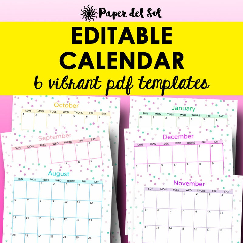 Monthly Calendar Printable Template Editable Monthly | Etsy