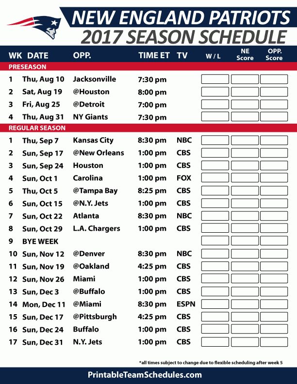 New England Patriots Football Schedule 2017 | Oakland