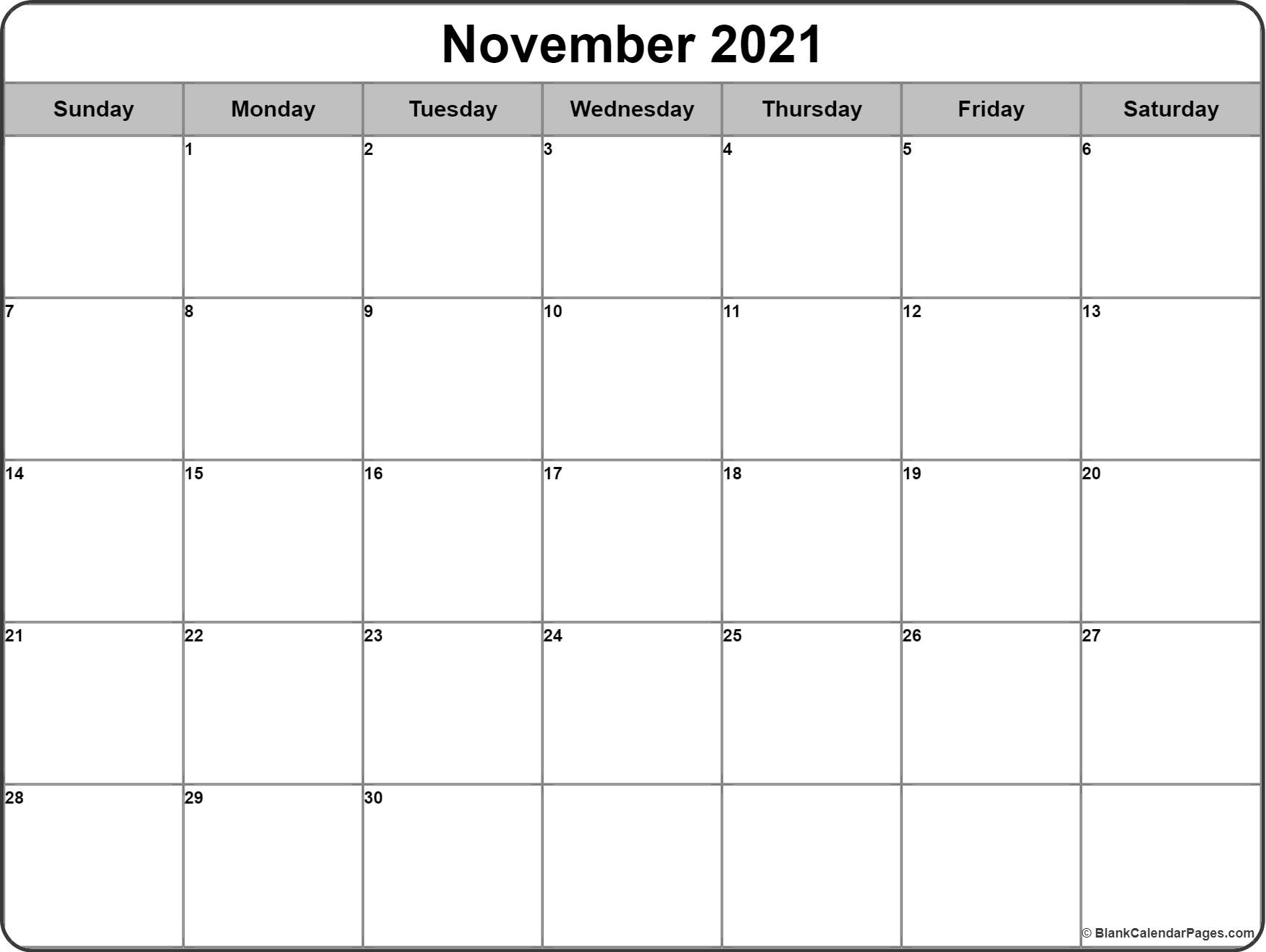 November 2021 Calendar | 56+ Templates Of 2021 Printable