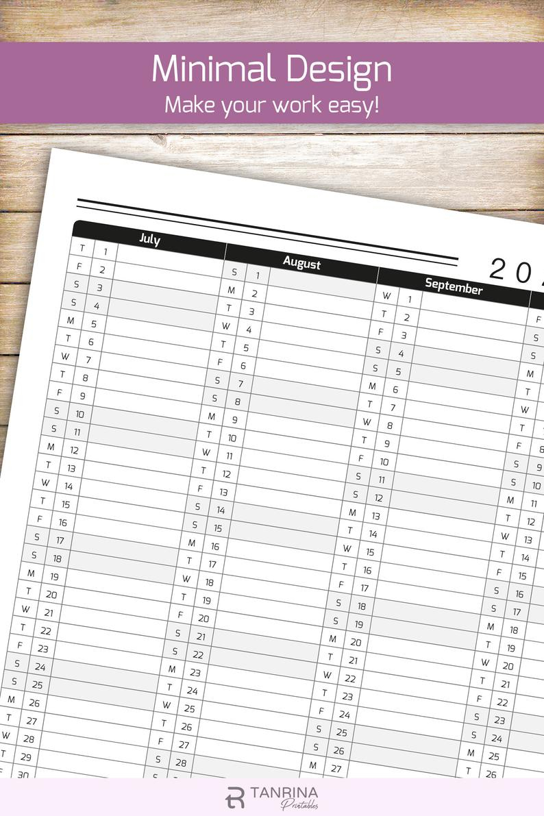 Printable 2021 Calendar Planner Minimalist Half Year Wall