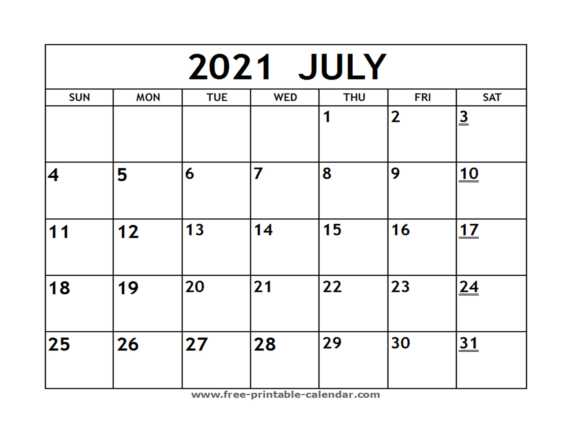 Printable 2021 July Calendar - Free-Printable-Calendar