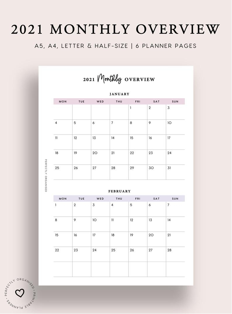 Printable 2021 Monthly Overview 2021 Bi-Monthly Overview