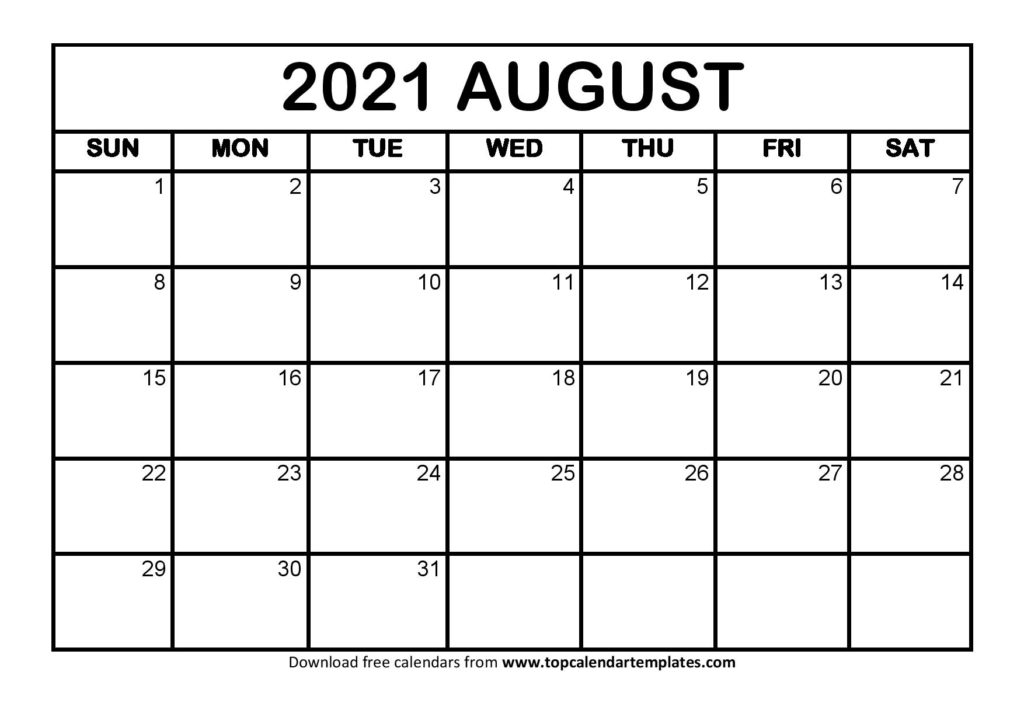 Printable August 2021 Calendar Template - Pdf, Word, Excel