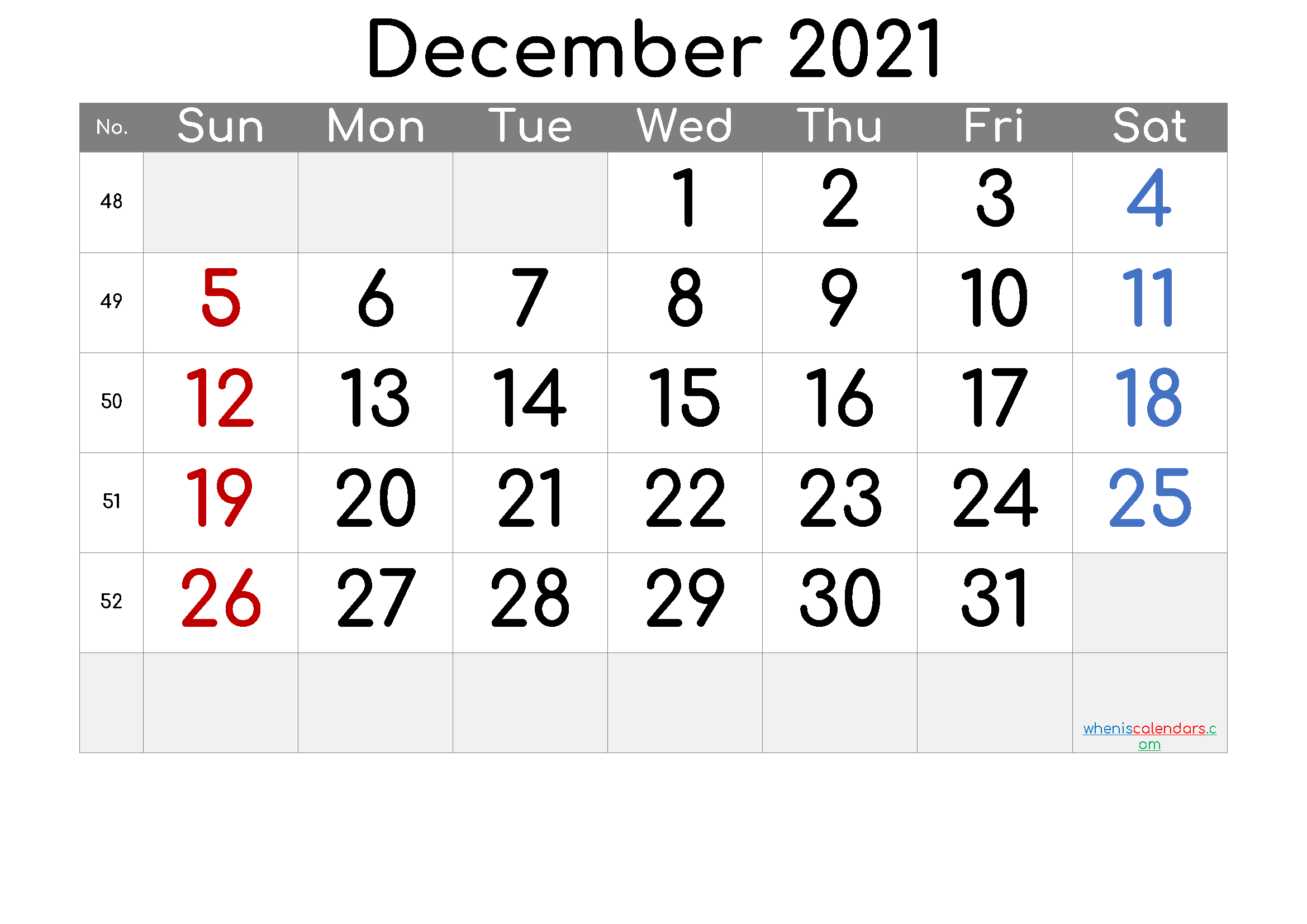Printable Calendar December 2021 [Free Premium]