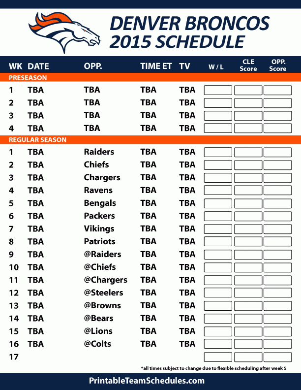 Printable Denver Broncos Schedule 2015-16 | Denver Broncos