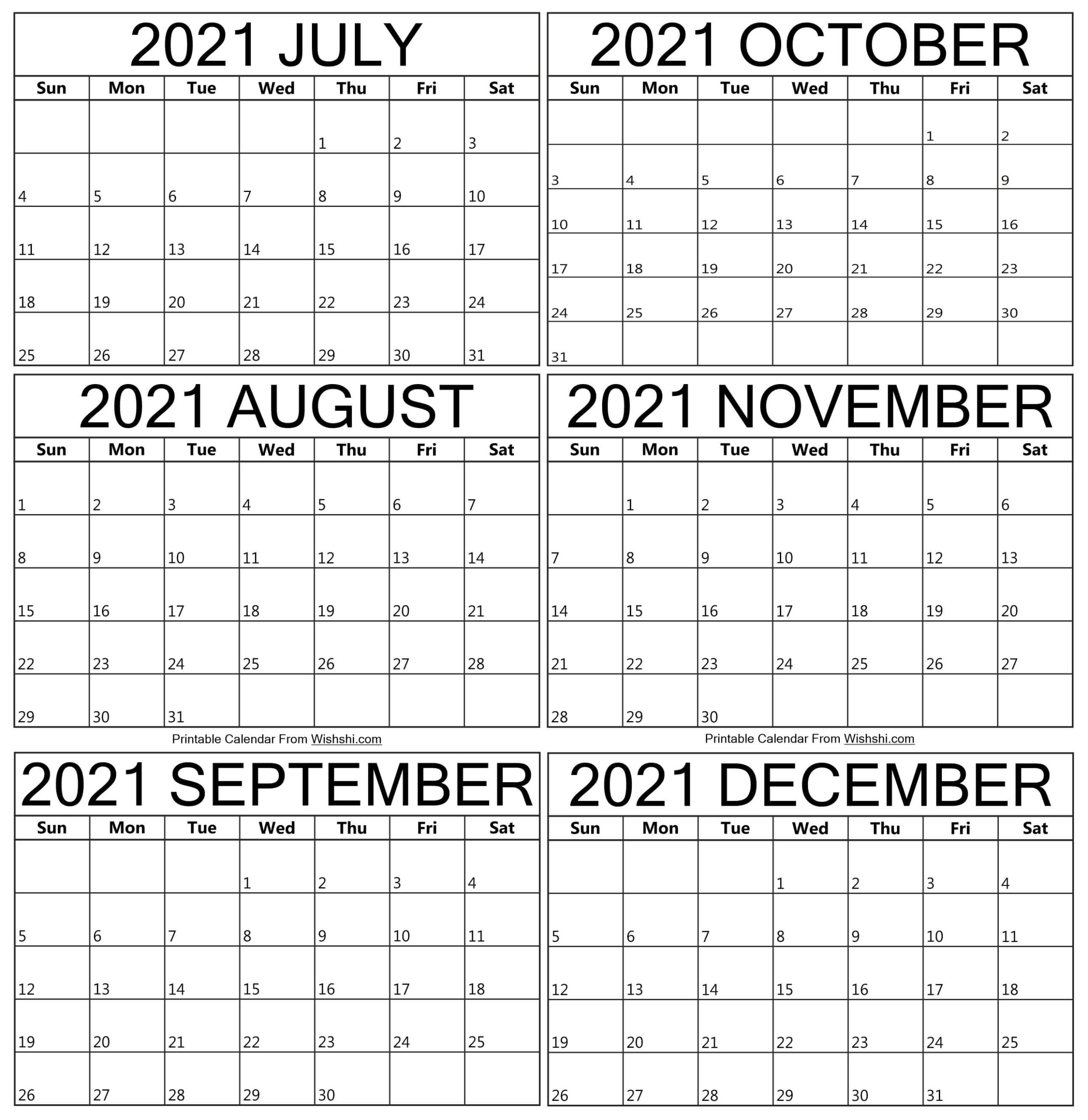 Printable July To December 2021 Calendar - Free Printable