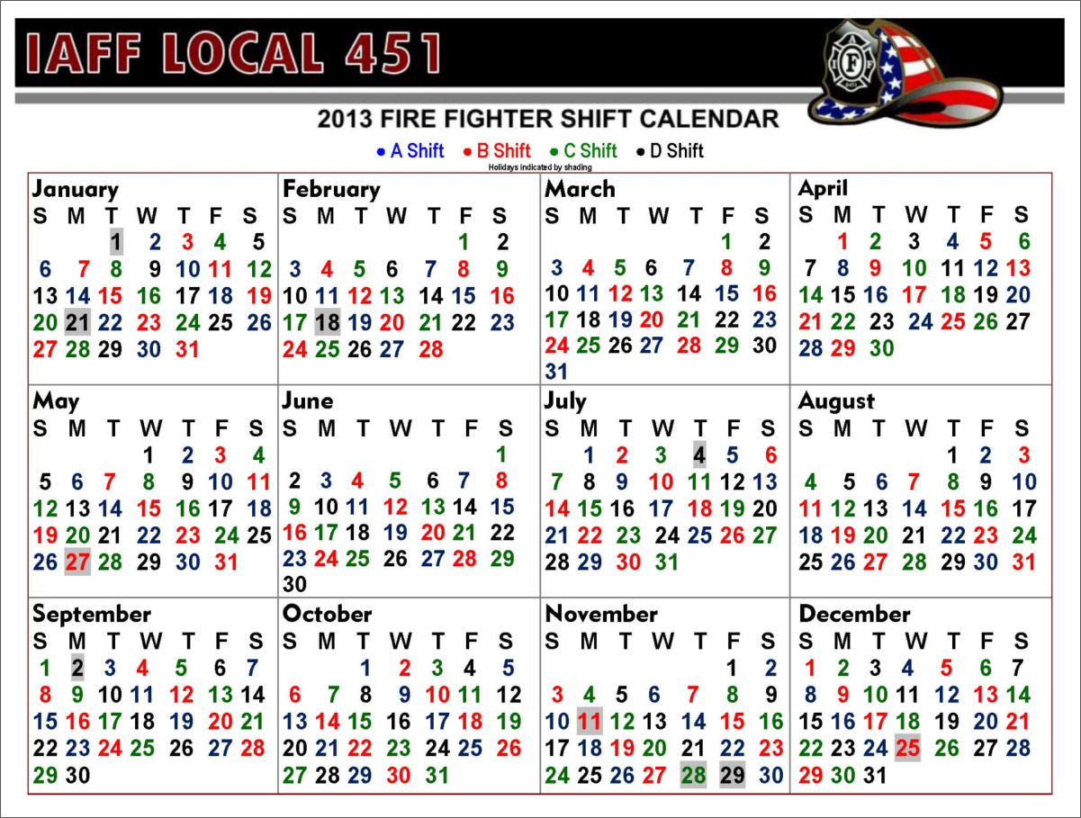 Printable Shift Calendars For Firefighters | Example