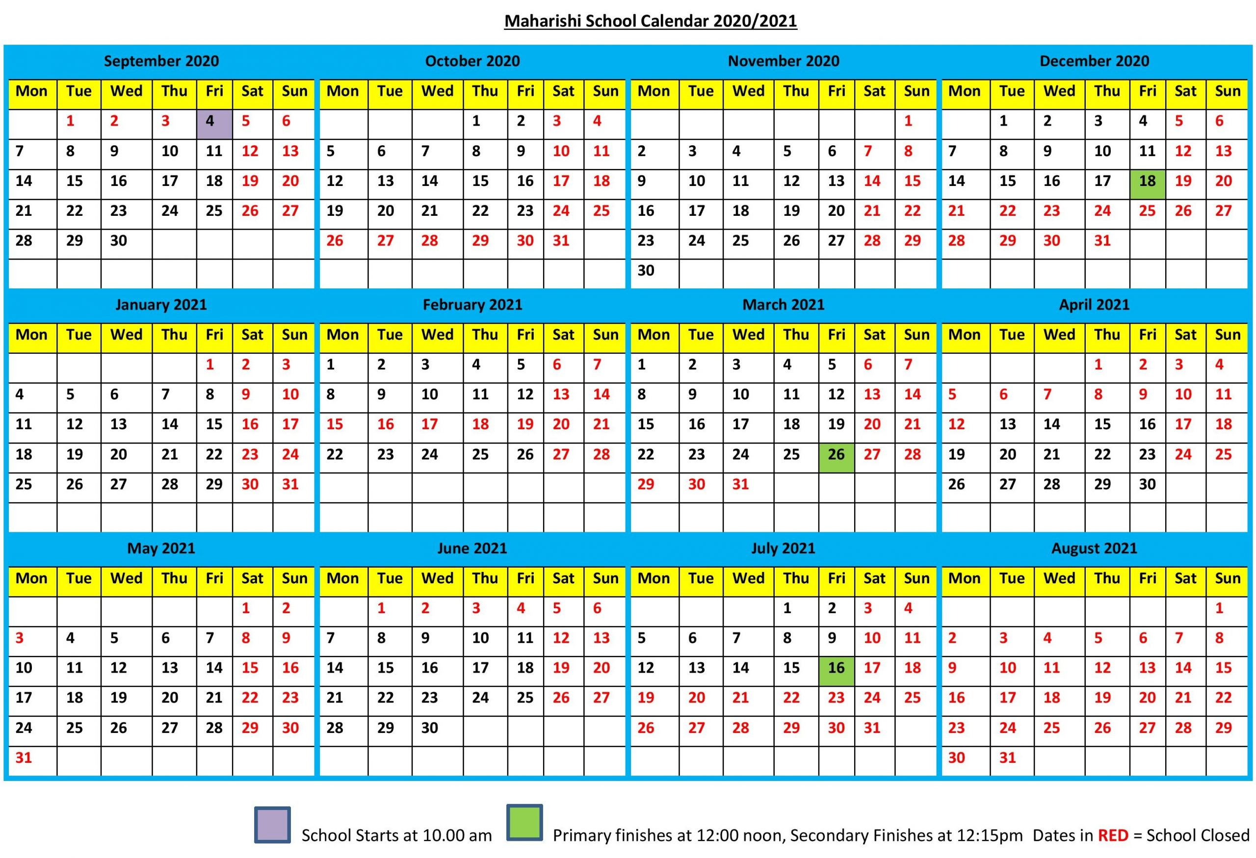 School Calendar 2021 | 2020Calendartemplates