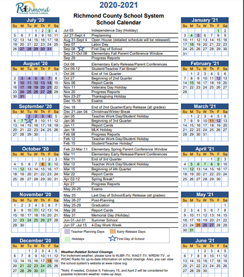 Tanksley, Doris / Academic Calendar 2020-2021