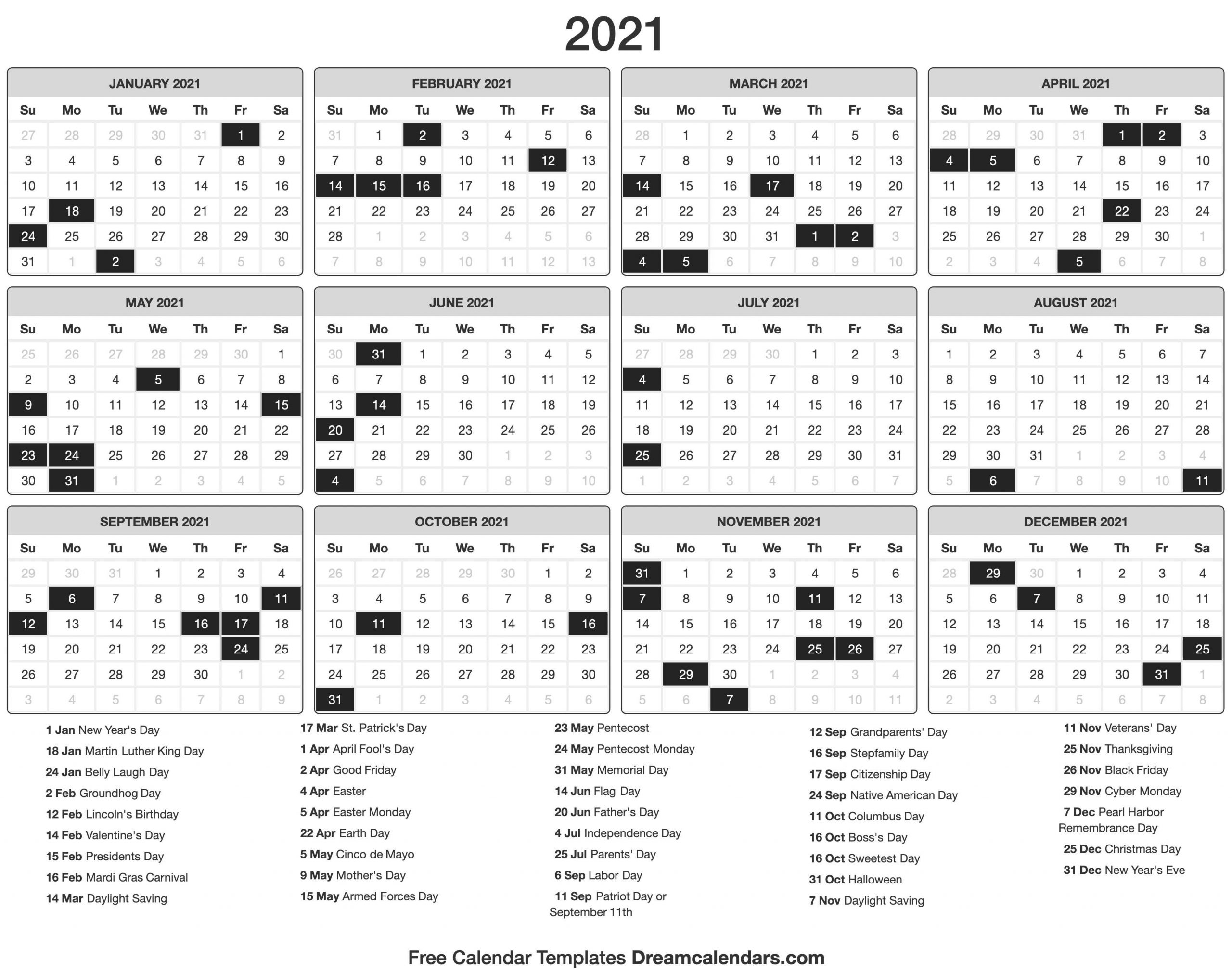Timeanddate Free Printable 2021 Calendar With Holidays