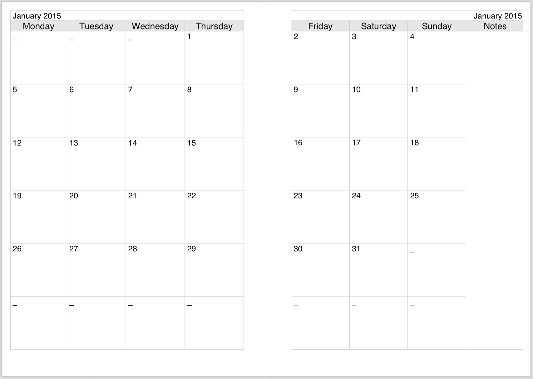 Two Paged Blank Printable Calendar | Example Calendar