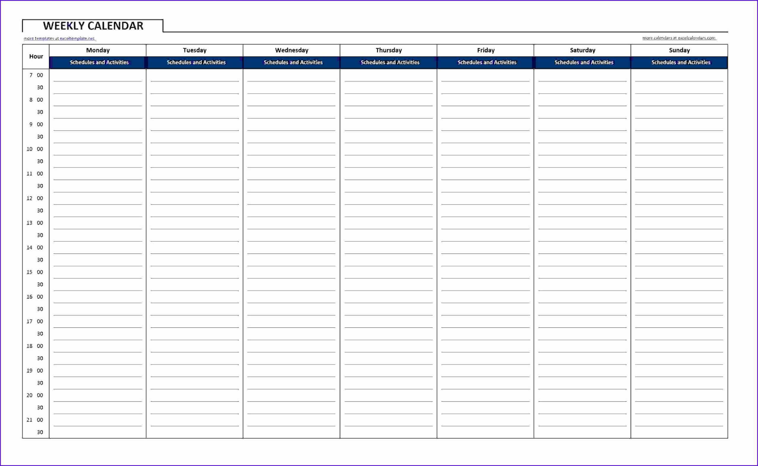 10 Excel Weekly Calendar Template - Excel Templates