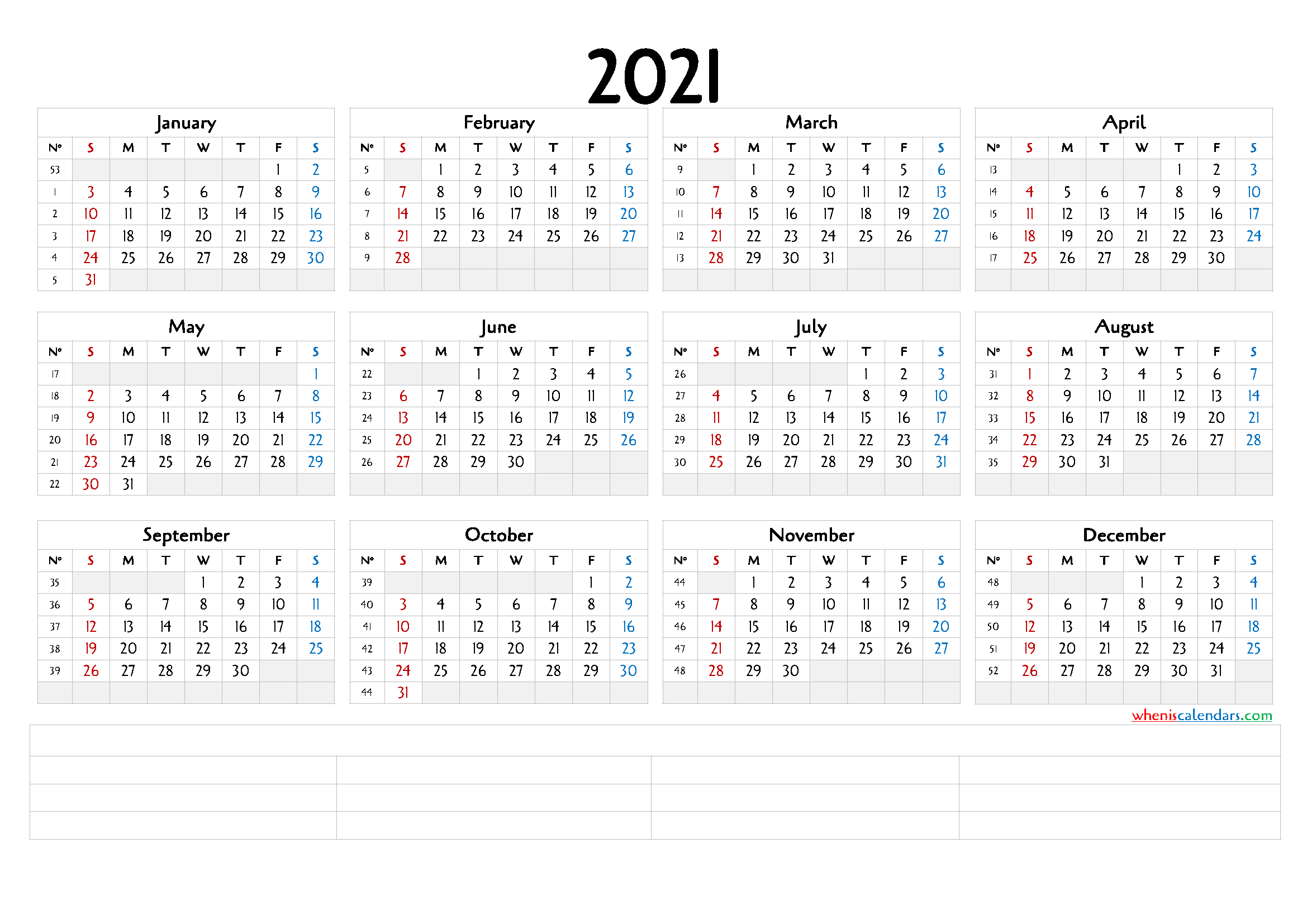 12 Month Calendar Printable 2021 (6 Templates)