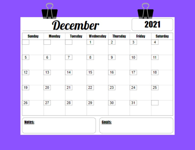 2021 Calendar Printable Template 12 Month 8.5 X 11 Instant