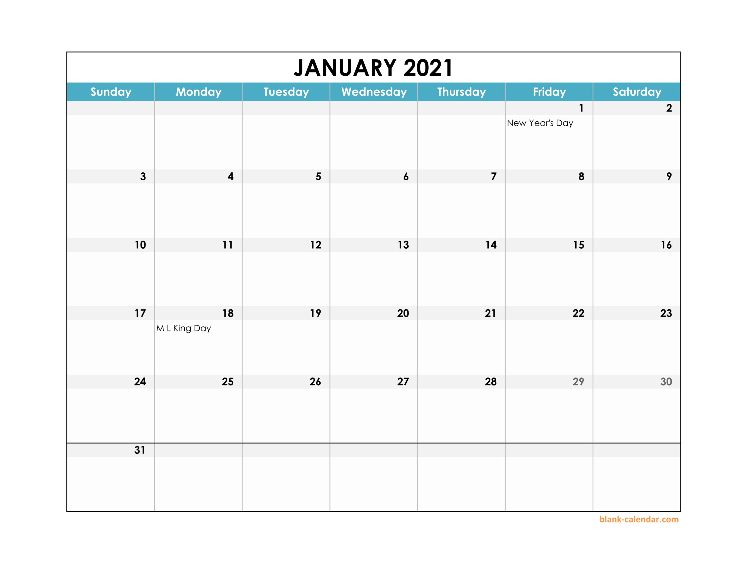 2021 Calendar Template Excel