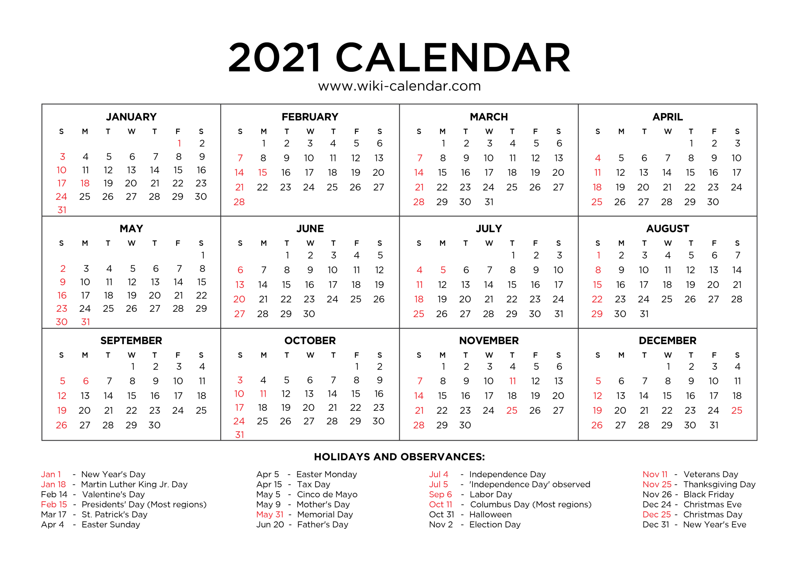 2021 Free 12 Month Printable Monthly Calendar | Calendar